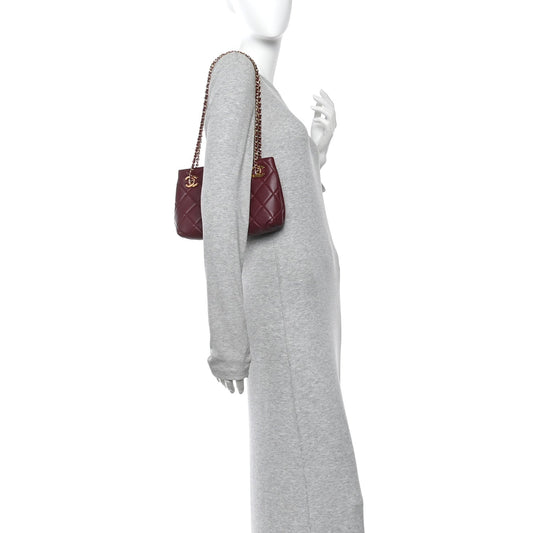 Lambskin Quilted Small Eyes On You Shopping Bag Dark Burgundy