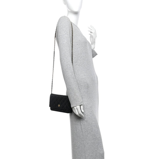 Caviar Quilted Wallet on Chain WOC Black