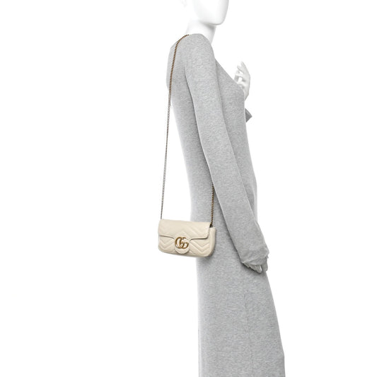 Calfskin Matelasse Super Mini GG Marmont Shoulder Bag White