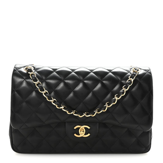 Lambskin Quilted Jumbo Double Flap  Black