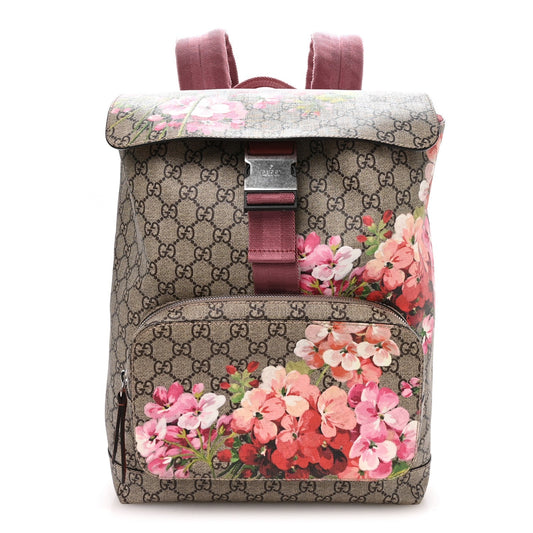 GG Supreme Monogram Blooms Medium Single Buckle Backpack Beige Multicolor Dry Rose