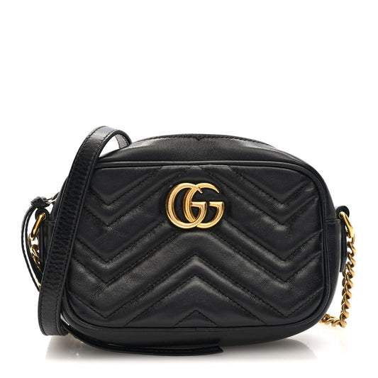 Calfskin Matelasse Mini GG Marmont Chain Shoulder Bag Black