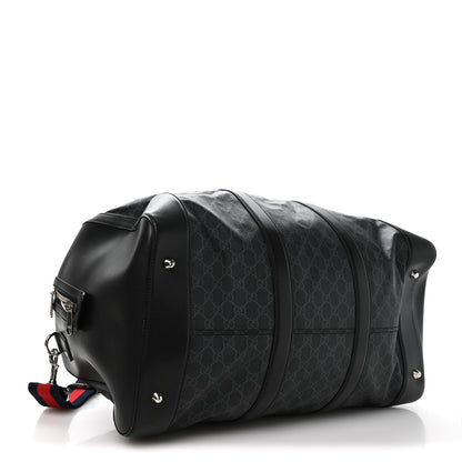 Soft GG Supreme Monogram Appia Calfskin Web Large Carry On Duffle Bag Black Grey
