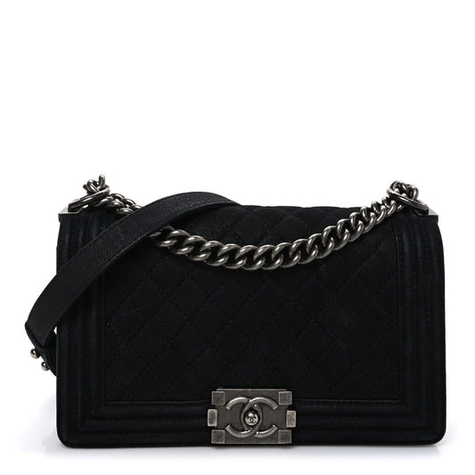 Bullskin Suede Caviar Quilted Medium Boy Flap Black