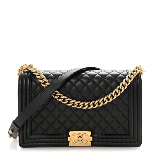 Lambskin Quilted New Medium Boy Flap Black
