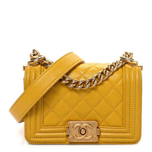 Caviar Quilted Mini Boy Flap Yellow