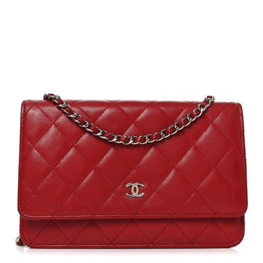 Lambskin Quilted Wallet On Chain WOC Red