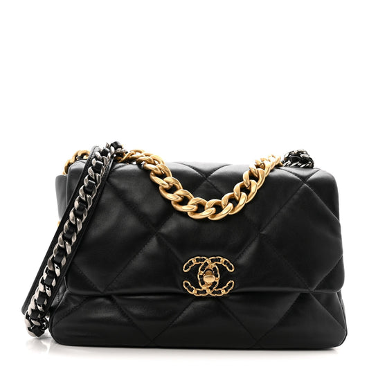 Lambskin Quilted Large Chanel 19 Flap Black