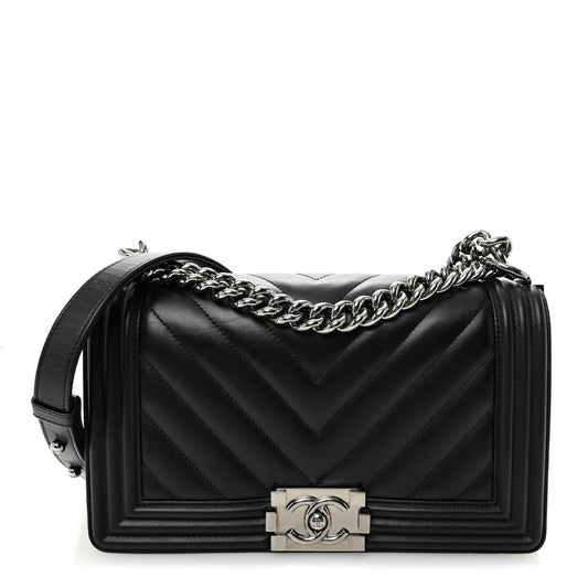 Lambskin Chevron Quilted Medium Boy Flap Black