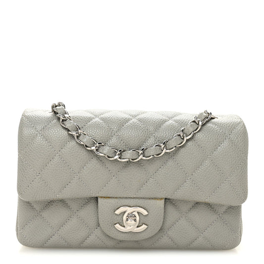 Caviar Quilted Mini Rectangular Flap Light Grey
