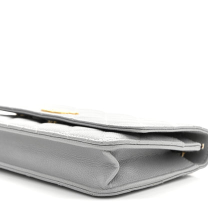 Caviar Quilted Textured CC Wallet On Chain WOC Grey