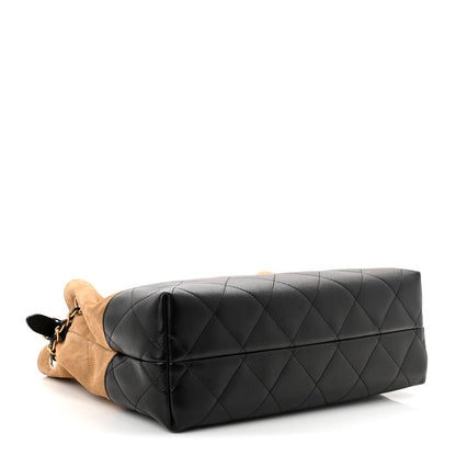 Suede Calfskin Shiny Lambskin Quilted Small Coco Base Shopping Bag Beige Black