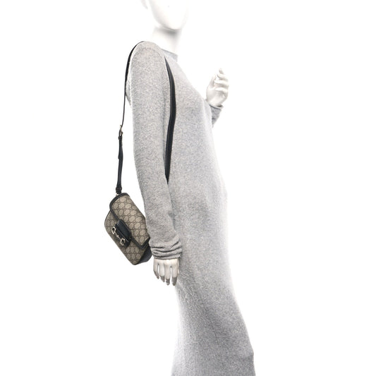 GG Supreme Monogram Horsebit 1955 Soft Small Shoulder Bag Beige Black