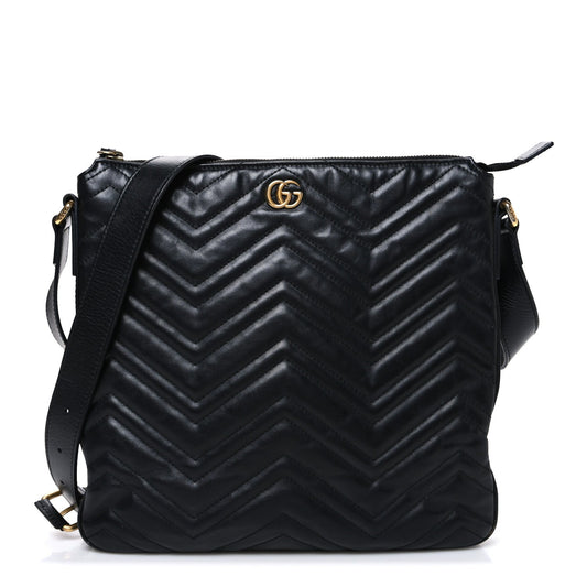 Calfskin Matelasse GG Marmont Flat Messenger Bag Black