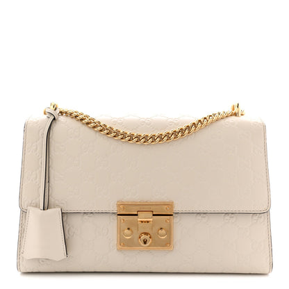 Guccissima Medium Padlock Shoulder Bag Mystic White