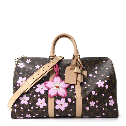 LV X TM Monogram Cherry Blossom Keepall Bandouliere 45 Sakura Brown