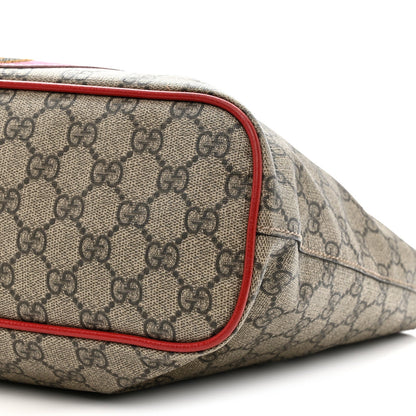 Soft GG Supreme Monogram Web Bosco Patch Small Crossbody Tote Beige Malva Hibiscus Red
