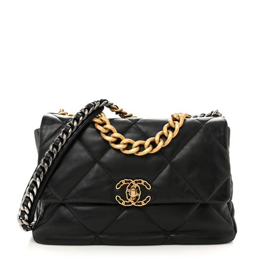 Lambskin Quilted Large Chanel 19 Flap Black
