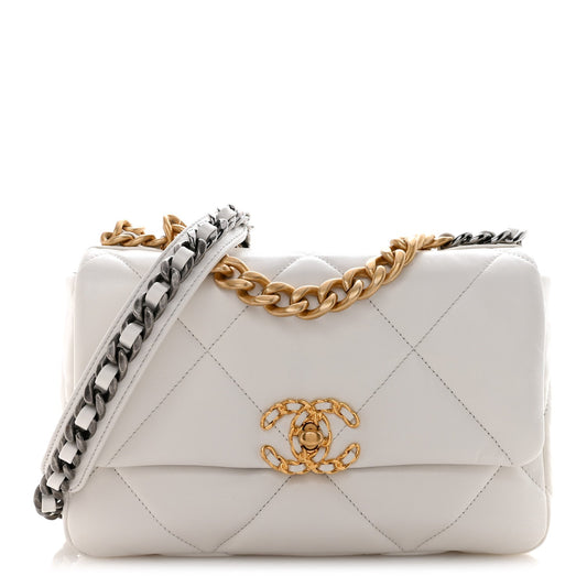 Goatskin Quilted Medium Chanel 19 Flap White