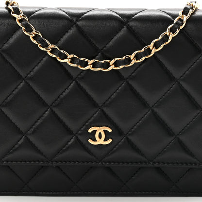 Lambskin Quilted Wallet On Chain WOC Black