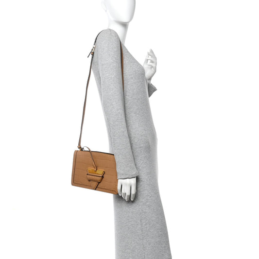 Crocodile Embossed Medium Barcelona Shoulder Bag Warm Desert