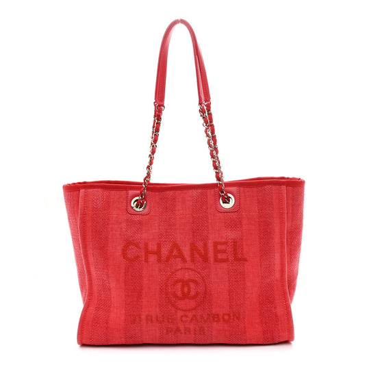 Mixed Fibers Striped Small Deauville Tote Red