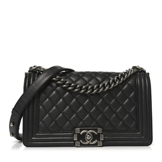 Lambskin Quilted Medium Boy Flap Dark Grey