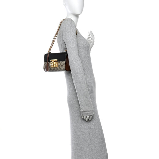 GG Supreme Monogram Calfskin Small Padlock Shoulder Bag Beige Black Cuir