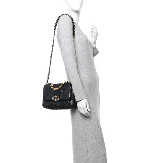Goatskin Quilted Medium Chanel 19 Flap Black