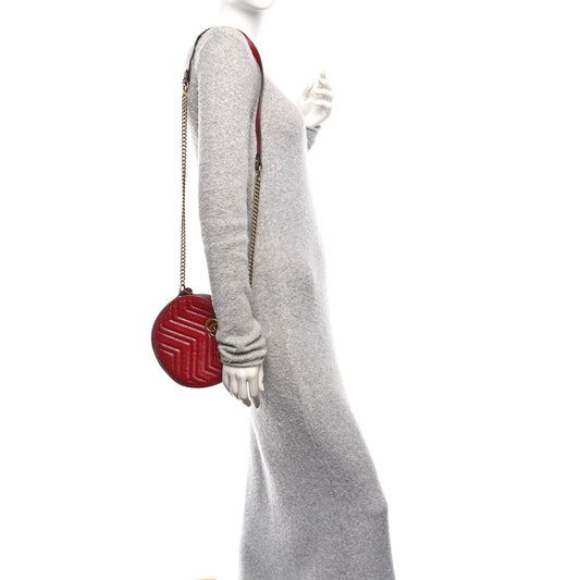 Glazed Calfskin Matelasse Heart Mini GG Marmont Round Shoulder Bag Romantic Cerise