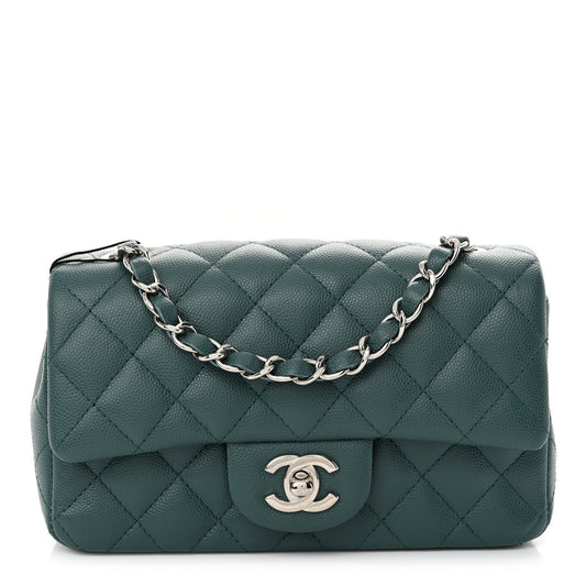 Caviar Quilted Mini Rectangular Flap Dark Turquoise