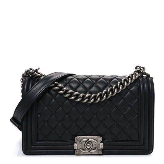 Lambskin Quilted Medium Boy Flap Black