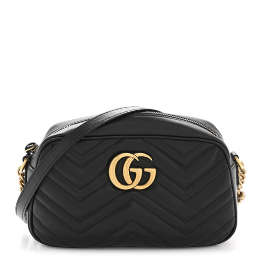 Calfskin Matelasse Small GG Marmont Chain Shoulder Bag Black