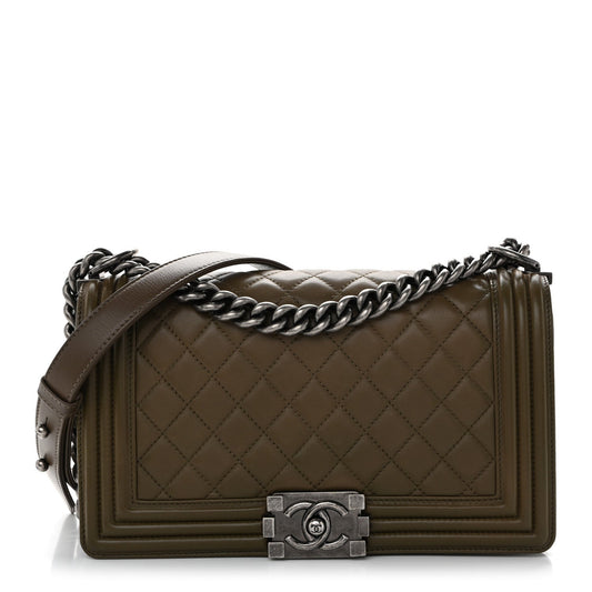 Lambskin Quilted Medium Boy Flap Khaki