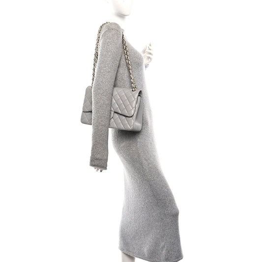 Caviar Quilted Jumbo Double Flap Grey