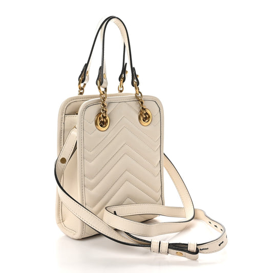 Calfskin Matelasse Chevron Mini GG Marmont Tote Mystic White