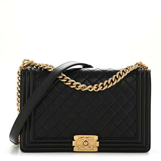 Lambskin Quilted New Medium Boy Flap Black