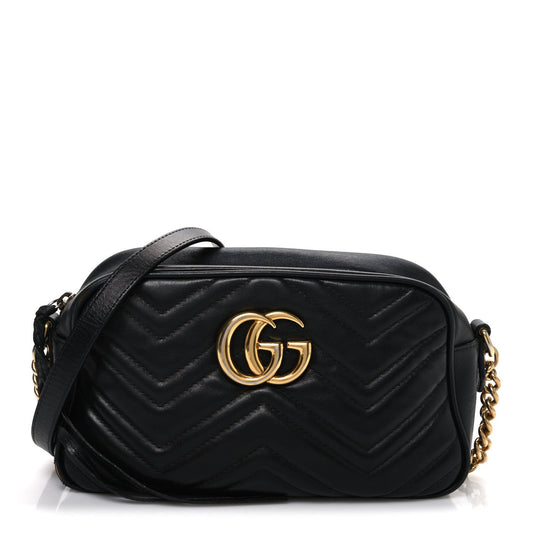 Calfskin Matelasse Small GG Marmont Chain Shoulder Bag Black