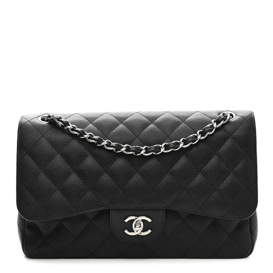 Caviar Quilted Jumbo Double Flap Black