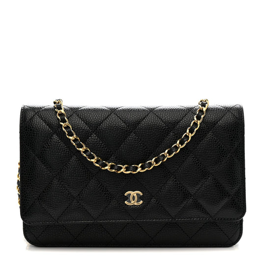 Caviar Quilted Wallet on Chain WOC Black