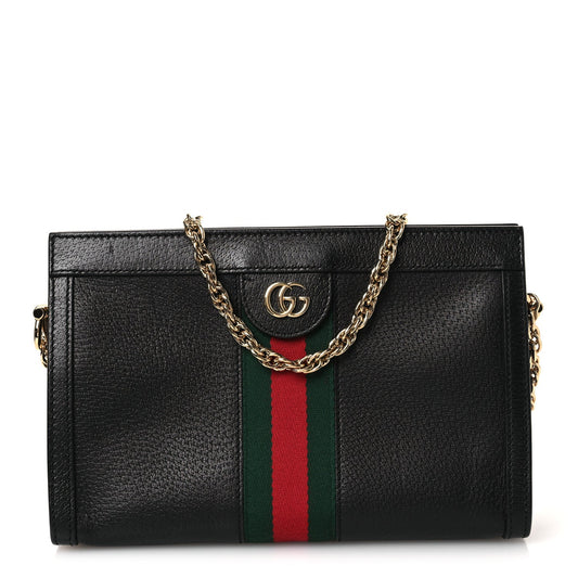 Calfskin GG Web Small Ophidia Chain Shoulder Bag Black