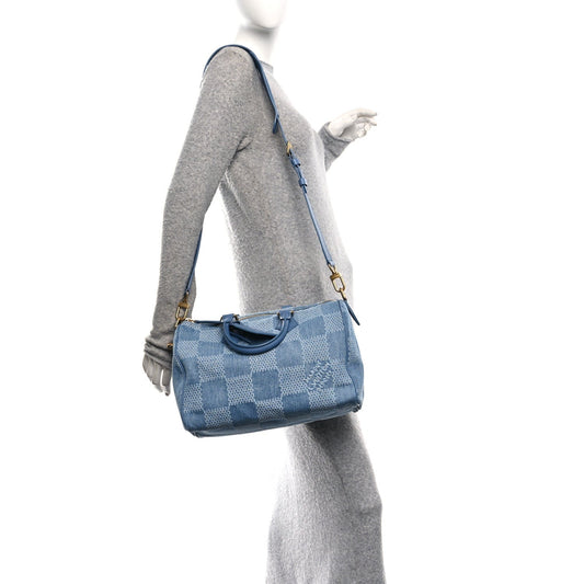 Damier Denim 3D Speedy Bandouliere 30 Denim Blue