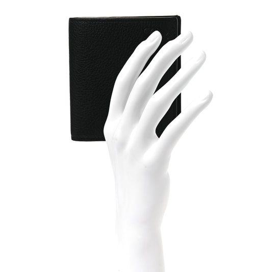 Grained Calfskin Vertical Bi-fold Wallet Black