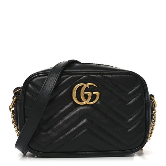 Calfskin Matelasse Mini GG Marmont Chain Shoulder Bag Black