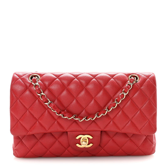 Caviar Quilted Medium Double Flap Red
