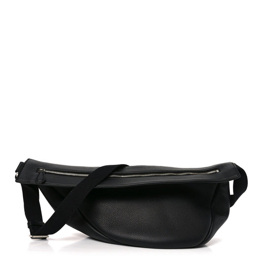 Grained Calfskin Large Slouchy Banana Bag Black