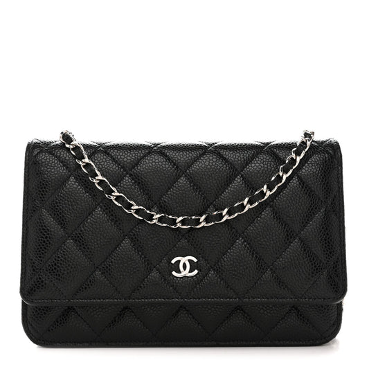 Caviar Quilted Wallet on Chain WOC Black