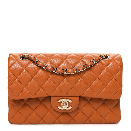 Caviar Quilted Small Double Flap Light Brown