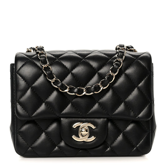 Lambskin Quilted Mini Square Flap Black