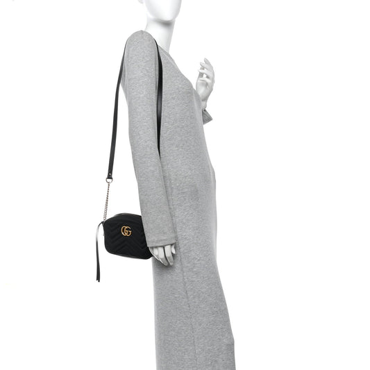Calfskin Matelasse Mini GG Marmont Chain Shoulder Bag Black